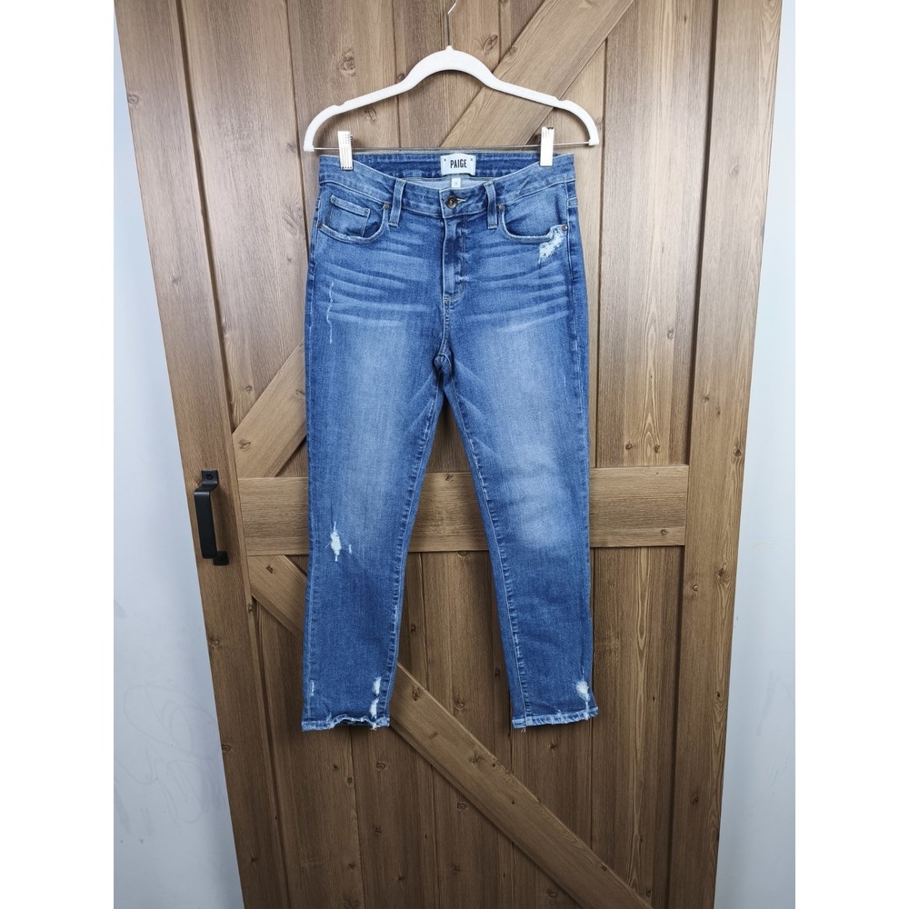 PAIGE Jimmy Jimmy Crop Jeans High Rise Distressed Raw Hem Size 26